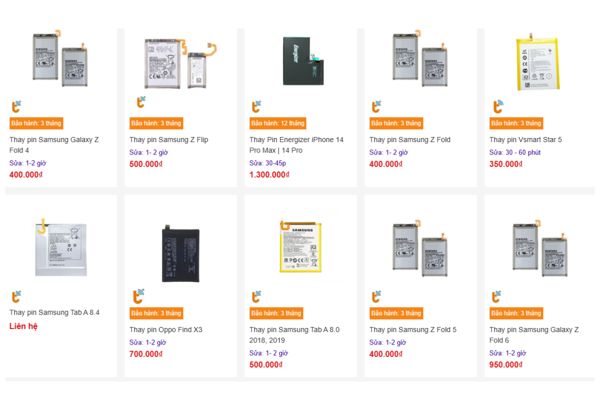 Bảng giá thay pin tại Thành Trung Mobile